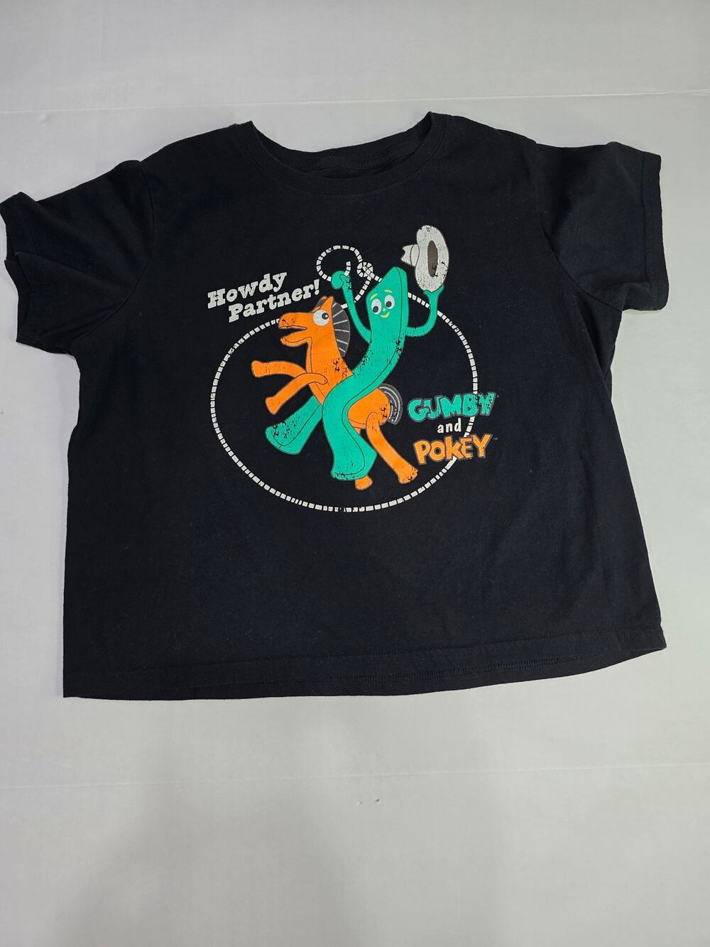 Gumby & Pokey Howdy Partner Cowboy Graphic T-Shirt XL Black Retro Cartoon